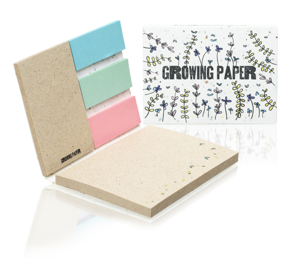 Haftnotiz Set aus Graspapier in einem Softcover-Umschlag aus Samenpapier