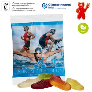 Vegane Jogger-Fruchtgummis im kompostierbaren Tütchen