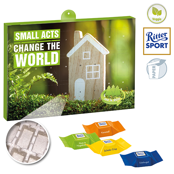 Premium Präsent-Adventskalender "Eco" BUSINESS mit Ritter Sport Schokowürfeln