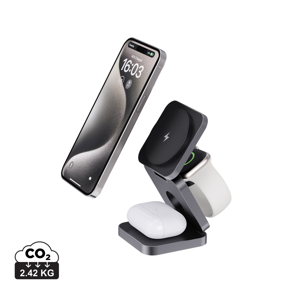 Terra faltbares 3-in-1 15W Charger aus RCS rec. Aluminium